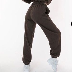 LA apparel flex fleece high waisted sweatpants in chocolate